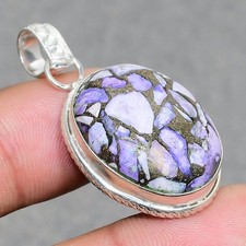 Ethnischer Schmuck-Anhänger Kupfer lila Türkis ovale Form Edelstein 1,70 Zoll...