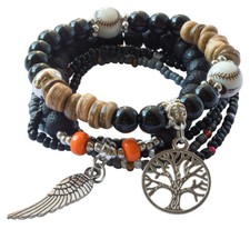 Armband "Baum des Lebens" Glas- und Resin Perlen mit Metallanhänger, flexibel