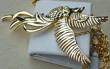 Neu Vogel Phoenix Anhänger mit Kette 925 Silber Collier vergoldet Vögel  ♦️ 9084