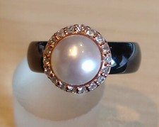 Mabe Perle & Zirkon Designer Keramikring von Kerstin Michaelsen 925/- Silber