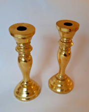 2er Set Kerzenständer goldfarben Standleuchter Holz Holzkerzenständer vintage