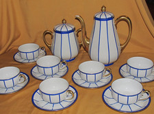 Kaffeeservice Porzellan Raynaud Limoges Art Déco Weiß Filets Blau Roy Und Gold