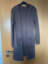 Strickjacke braun Strick Mantel grob dunkelgrau Größe 36 S Kapuze