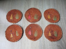 6 Kokosfaser Untersetzer bestickt mit Muster