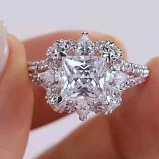 3,4 kt Princess Cut Moissanit Split Shank Verlobungsring 14 K Weißgold plattiert