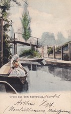 Gruss aus dem Spreewald AK 1917 Mädchen Kahn Volkstracht Brandenburg 2507196