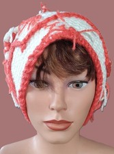 Häkel DAMEN Mütze (74) Handarbeit UNIKAT Upcycling Wolle Beige HINGUCKER häkeln