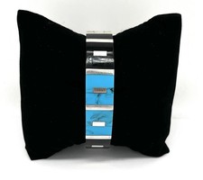 925/- Silber Armreif, Türkis, Onyx, Muster, 14 mm breit, 17,5 cm Umfang