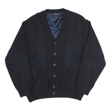 BREIDHOF Herren Schwarz Knopf Baumwollmischung Cardigan Jacke L Strick Classic Fit