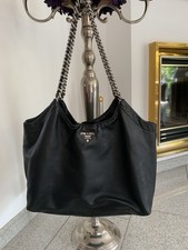 Original PRADA Hobo Bag Tasche Chain Kettenhenkel Silber Schwarz Groß