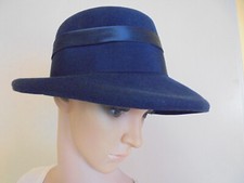 alter Damenhut , dunkelblau,  Filz mit Band, 50er jahre