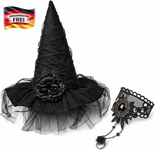 Hexenhut damen gothic set - gothic, mit