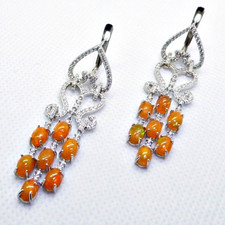 Oval Cabochon Orange Feuer-Opal CZ Ohrringe 925 Silber 585 Weißgold vergoldet