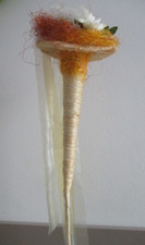 Sisaltüte 47cm,dekoriert, weiß/gelb/grün/orange,Blumen/Federn