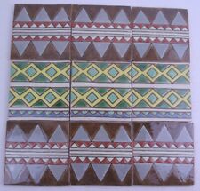 9 Stück B-Ware Relief-Fliesen mit Mängeln, Motiv: Bordüre grün/braun [23-01-01]