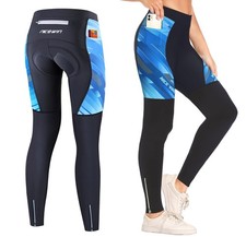 NICEWIN Damen Radhose Fahrradhose Lang Sitzpolster 4D Thermo, Schwarz/Blau, S
