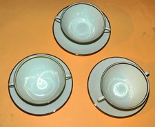 3 SUPPENTASSEN mit UNTERTASSE, weiß mit Goldrand, 11,5 cm, Seltmann Weiden