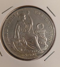 MÜNZE PERU UN SOL 1934  SILBER GUTE ZUSTAND 37 mm DURCHMESSER.