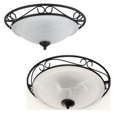 Deckenlampe Glas Schirm in Weiß Schwarz Landhaus Deckenleuchte Wohnzimmer ATHEN