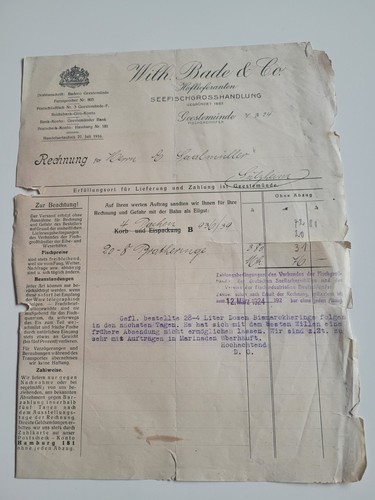 Rechnung wilhelm bade co - &,