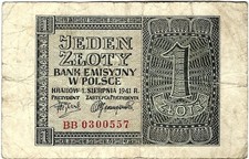 Polen Banknote 1 Zloty 1941