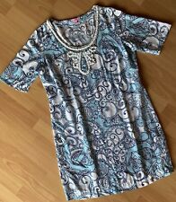 LILLY PULITZER Kleid L 40 Freizeit-Kleid ? Tunika Weiß Blau Hellblau Dekor