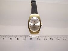 70/80er J. DAU ROTARY 17 Jewels Swiss Made oval goldfarben Metall Lederarmband