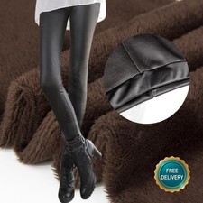 Damen Sexy Thermo Kunstleder Warm Fleece Vlies Leder Leather Leggings Leggins