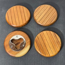 CONRAN Holzuntersetzer 4er Set (1x mit Flaschenöffner) D~9cm, selten benutzt