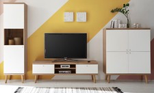 Wohnwand in weiß und Eiche