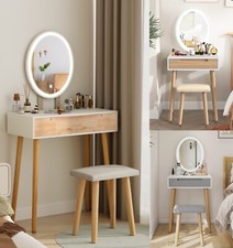 Puluomis Schminktisch mit LED Spiegel Hocker Kosmetiktisch Frisiertisch Holz