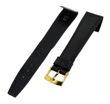 Uhrenarmband Leder Schwarz 18mm TiT CLIP Dornschließe Gold Ersatzband NEU