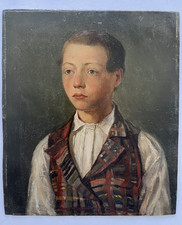 Ölgemälde Jungen Portrait Bildnis auf Kupferplatte, Biedermeier