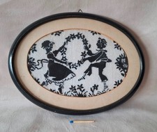 Kunsthandel Alberts Vintage Gobelin Stick Bild Paar tanzt Blumen Scherenschnitt