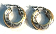 585 Gold 14 K Ohrringe Creolen bicolor Struktur Muster Ø 21 mm B 5 mm Juwelier