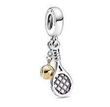 Tennisschläger & Ball Charm Bead für Armband S925 Sterling Silber Sport Anhänger