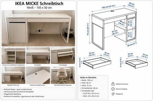 Ikea micke schreibtisch weiß - ikea,