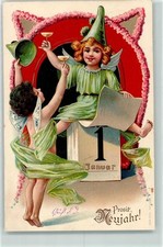 13194521 - Engel Elfen Kalender Sekt AK Neujahr 1902