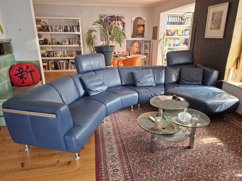 Blaues leder ecksofa sitzer - leder-ecksofa, 5-sitzer