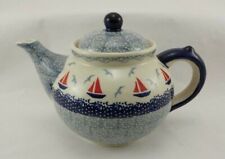 B-Ware Bunzlauer Keramik Teekanne, Segelboote, 1,3L (C017-DPML)