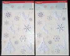 Melinera 32 Fensterbilder 3D weiss silber Schneeflocke Rentier Weihnachten