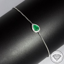 Wert 1090 € Brillant Smaragd Armband 750 18 Karat Weiß Gold