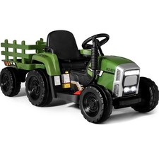 Kinder Elektro Traktor mit Anhänger 12V – LEDs, Musik, 3 Gänge, Grün