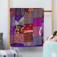Vintage Patchwork Kantha Tagesdecke, indische handgemachte Steppdecke,...