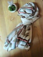 Tuch Schal Blumen weiß braun