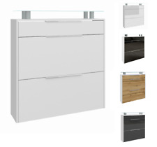 Schuhschrank Hängeschrank Schuhkipper Regal Glasablage Weiß Hochglanz OLIVA 2