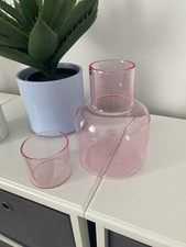 Glas Karaffe Mit Kombiniertem Trinkglas Deckel Rosa 900-1000 Ml