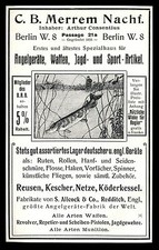 Alte Reklame Werbung 1904 C. B. Merrem Berlin Angelgeräte Reusen Ruten Netze 