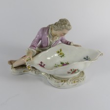 Wiener Porzellan Kavaliar an Schale, Antik, beschädigt (A)