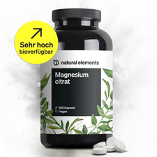 natural elements Premium Magnesiumcitrat – 365 Kapseln – 360mg Magnesium/Tag